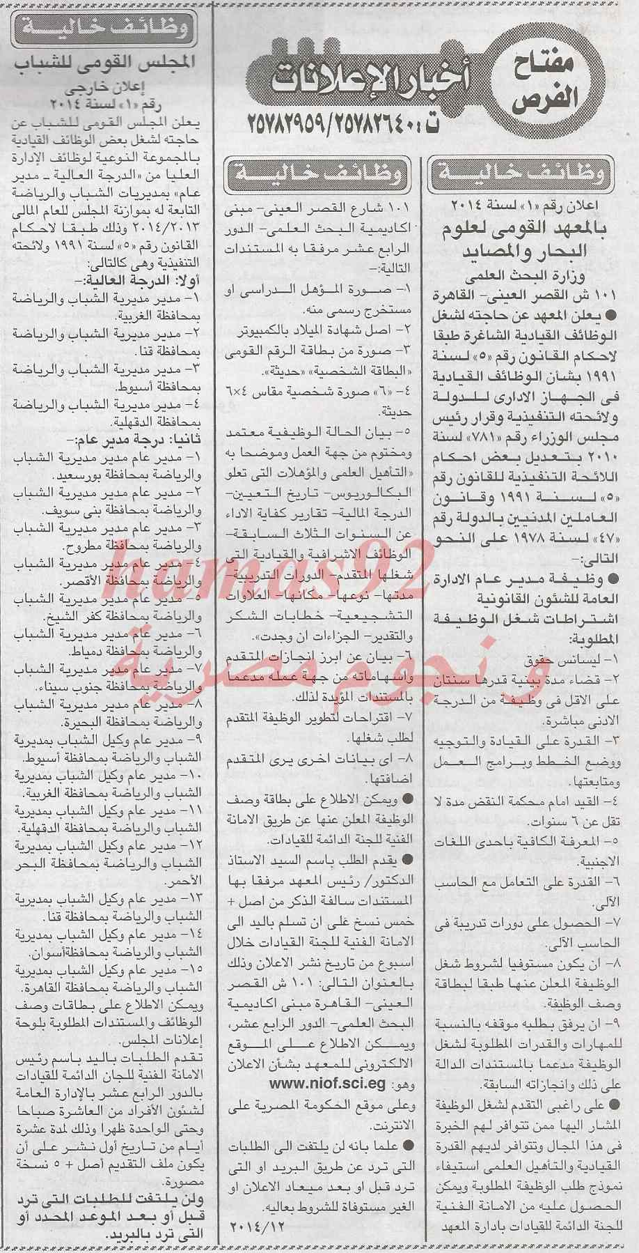 وظائف خالية جريدة الاخبار اليوم الاثنين 17-2-2014 , وظائف خالية 17 فبراير 2014